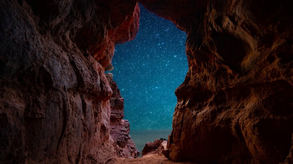 low angle photo of rock formation